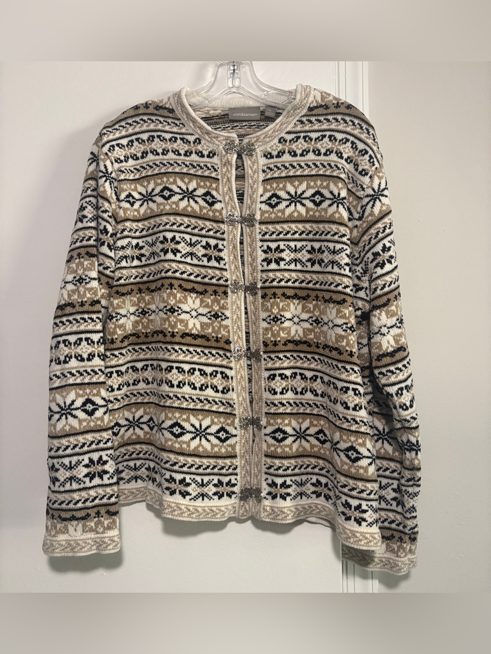 croft & barrow Fair Isle Cardigan Sweater - Cream, Tan & Black